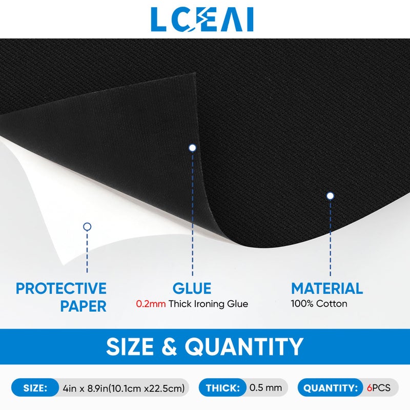 LCEAI Iron On Patches for Clothes, Fabric Patches - Inner Denim Repair, Decorative Clothing & Various Fabric Repairs (6 Pack, 4x8.9 Inches, Black) - Image 2