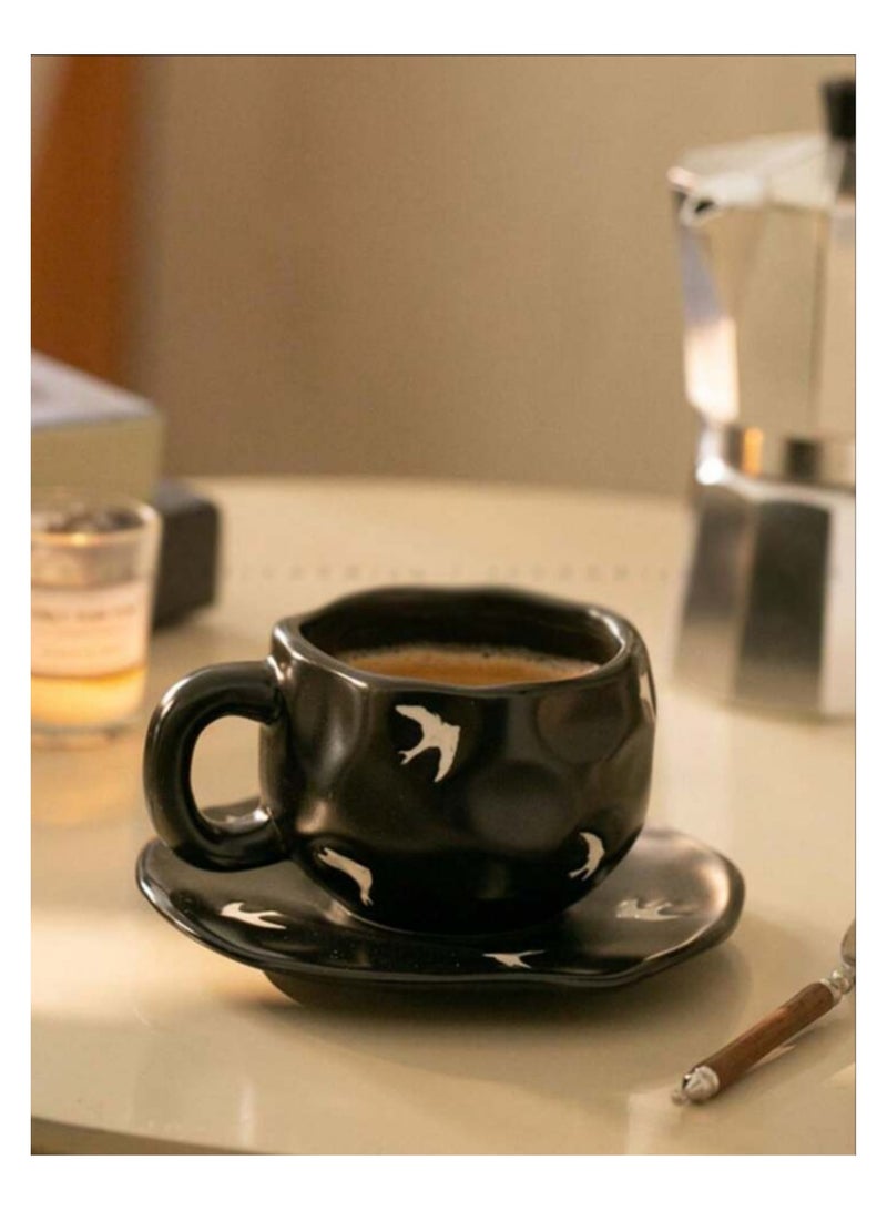 كوب قهوة سيراميك اسود مزخرف باابيض سعة 250 - Image 4
