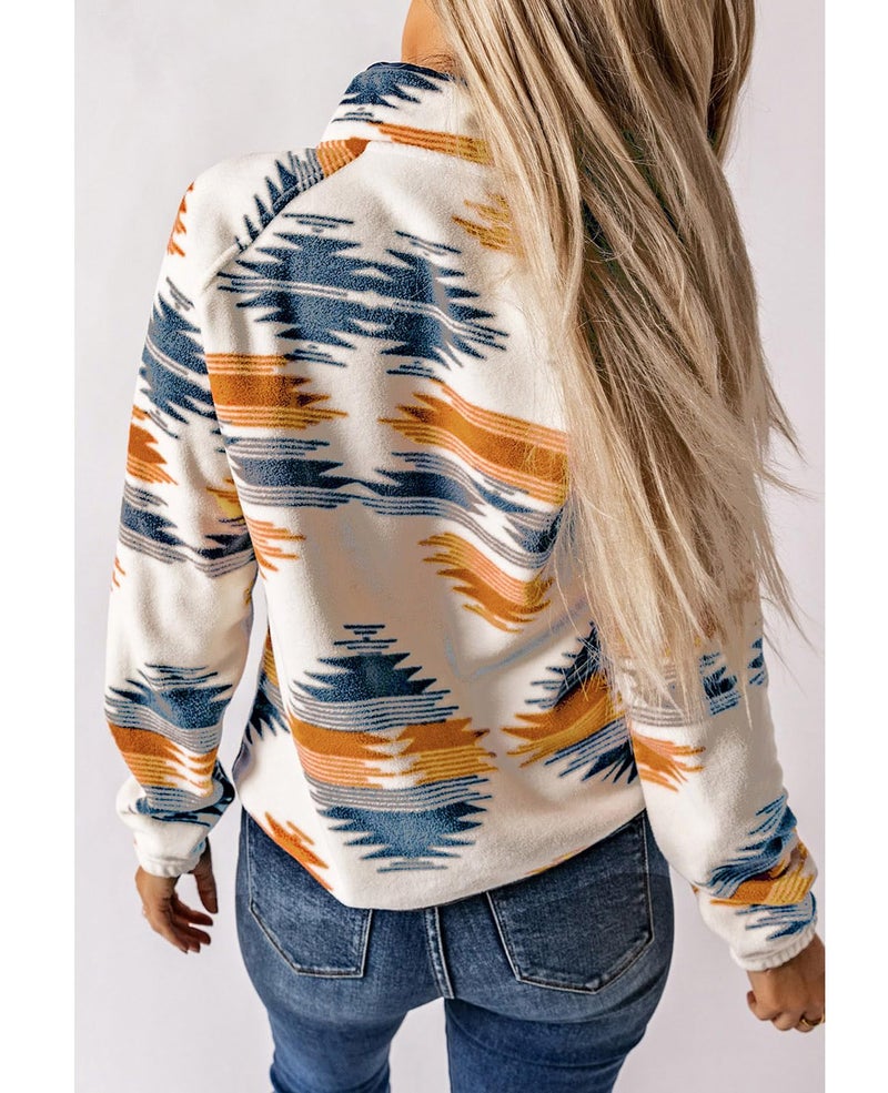 SELINK Womens Fleece Jacket Western Aztec Print Long Sleeve Snap Button Down Shacket Jackets with Pockets Blue-M - Image 2