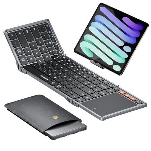 ProtoArc Foldable Keyboard with Touchpad, XK01 TP Folding Portable Keyboard, Full Size Keys, Large Trackpad Bluetooth Travel Keyboards for Laptop PC Tablet - Black Gray - Image 1