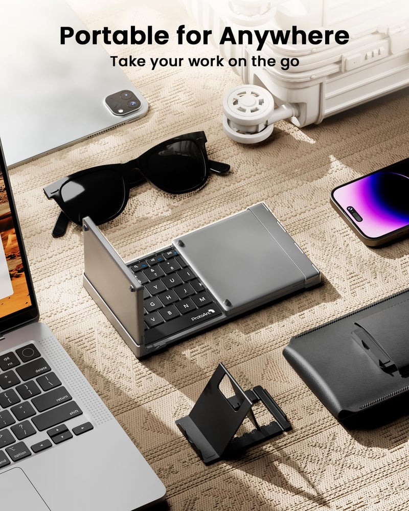 ProtoArc Foldable Keyboard with Touchpad, XK01 TP Folding Portable Keyboard, Full Size Keys, Large Trackpad Bluetooth Travel Keyboards for Laptop PC Tablet - Black Gray - Image 4