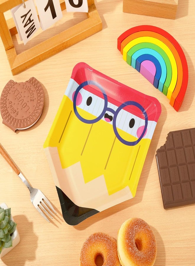 JarThenaAMCS Back to School Pencil Paper Plates First Day of School Disposable Plate Preschool Graduate Decorative Plates for Graduation Kindergarten Party Supplies Table Decor, 9 x 7.3 in, 24Pcs - Image 5
