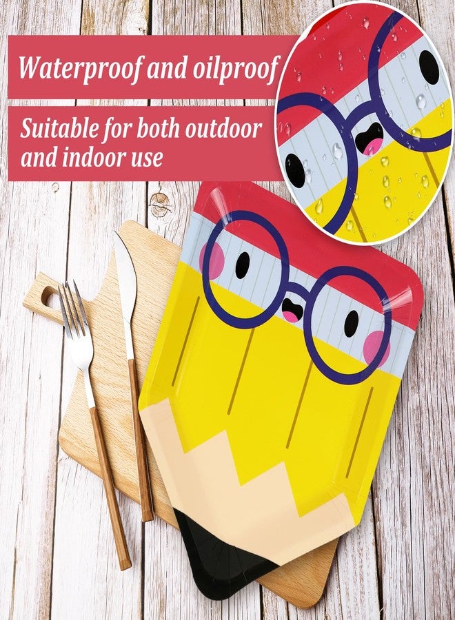 JarThenaAMCS Back to School Pencil Paper Plates First Day of School Disposable Plate Preschool Graduate Decorative Plates for Graduation Kindergarten Party Supplies Table Decor, 9 x 7.3 in, 24Pcs - Image 3