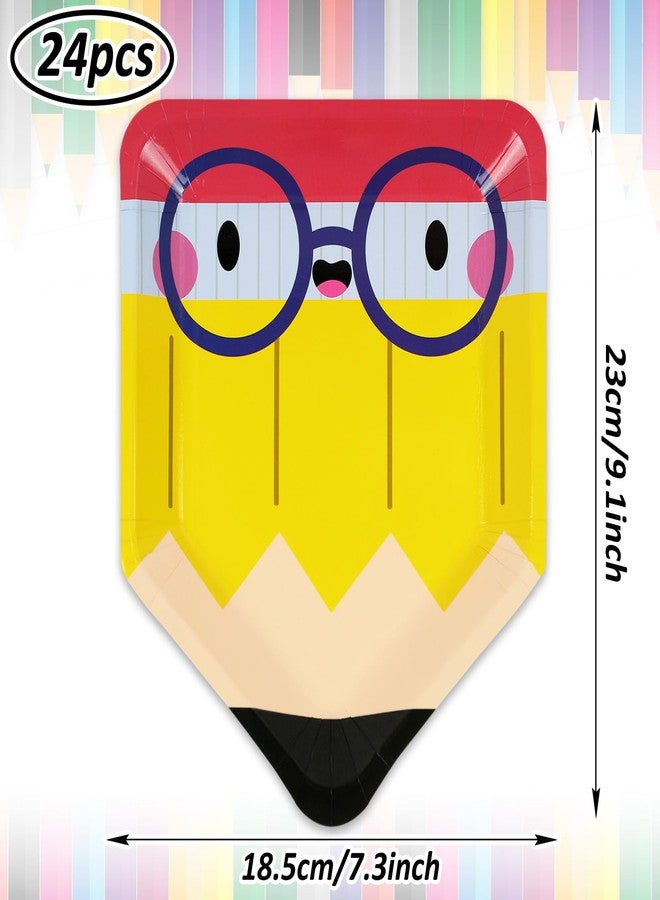 JarThenaAMCS Back to School Pencil Paper Plates First Day of School Disposable Plate Preschool Graduate Decorative Plates for Graduation Kindergarten Party Supplies Table Decor, 9 x 7.3 in, 24Pcs - Image 2