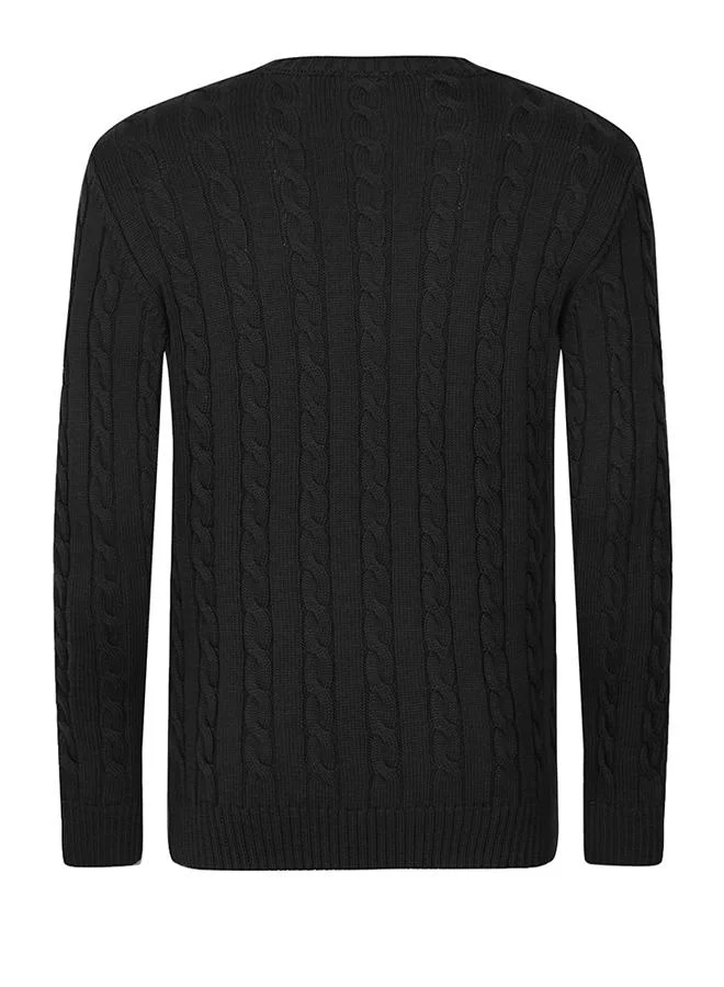 FELIX HARDY Black Cable Knit Crew Neck Pullover for Men | Best Price UAE