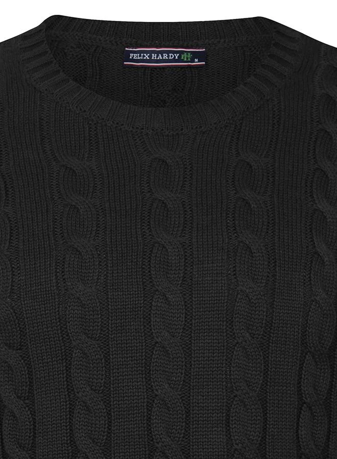 FELIX HARDY Black Cable Knit Crew Neck Pullover for Men | Best Price UAE
