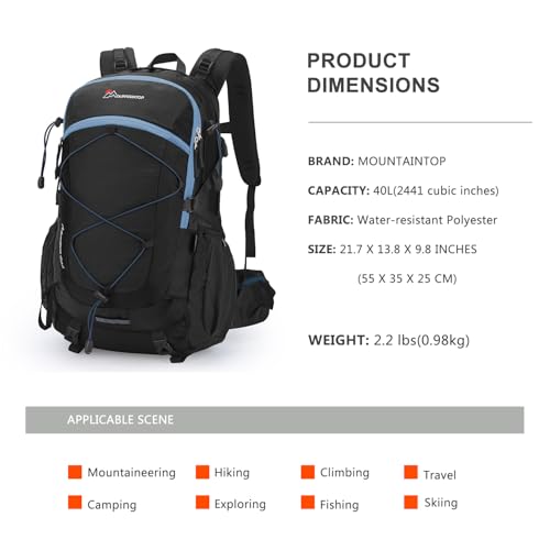 MOUNTAINTOP 25L/40L Hiking Backpack,Lightweight Travel Backpack for Men Women Outdoor Backpacking, Camping - Image 2