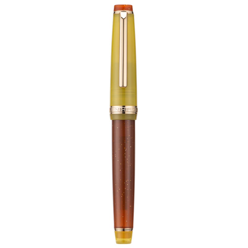 Wikult Jinhao 82 Acrylic Fountain Pen, Iridium Extra Fine Nib with Ink Converter, Vintage Coffee Fluorescent Contrast Color Classic Design Smooth Writing Pen (Gold Trim) - Image 2