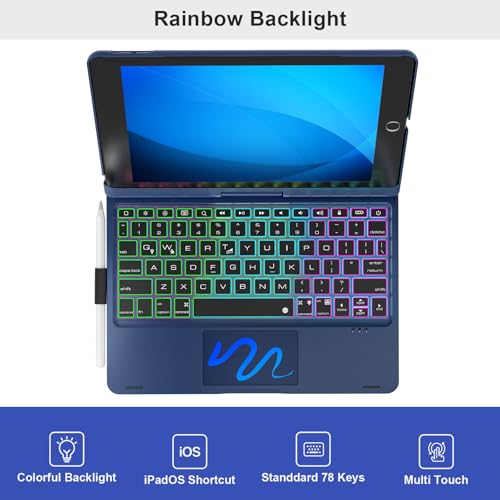 NOKBABO iPad 9th Generation Case with Keyboard 360° Rotatable Touchpad and 7 Color Backlight & Pencil Holder for iPad 9th/8th/7th Gen 10.2 inch & iPad Air 3rd Gen/iPad Pro 10.5 inch - Lake Blue - Image 4
