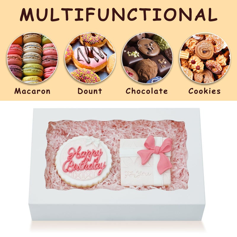 XINHPKGG 50pcs Cookie Boxes with window 8x5x2 Inch Bakery Boxes Treat Box Dessert Box for Chocolate Covered Strawberries Macaron Pastry - White - Image 3