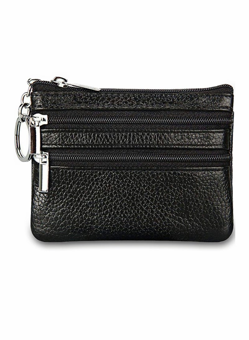 Genuine Leather Coin Wallet for Men & Women - Compact Card Purse with Key Ring & Zipper, Vintage Mini Change Pouch, Perfect Gift Idea - Image 1