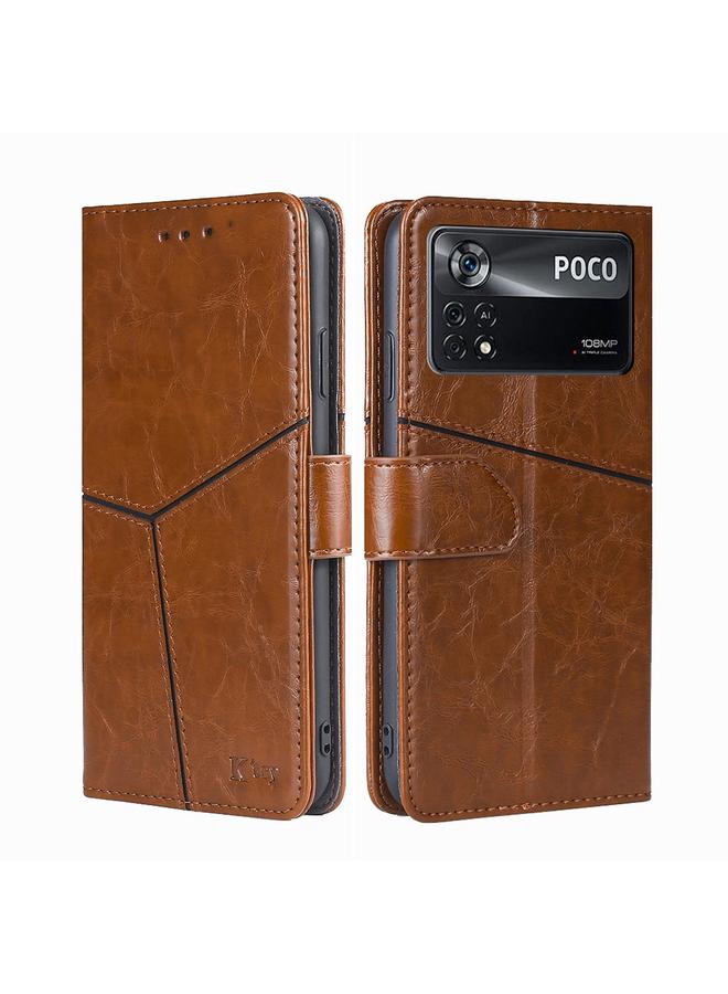 The Bros Case For Xiaomi Poco X4 Pro 5G Geometric Stitching Horizontal Flip Leather Phone Case