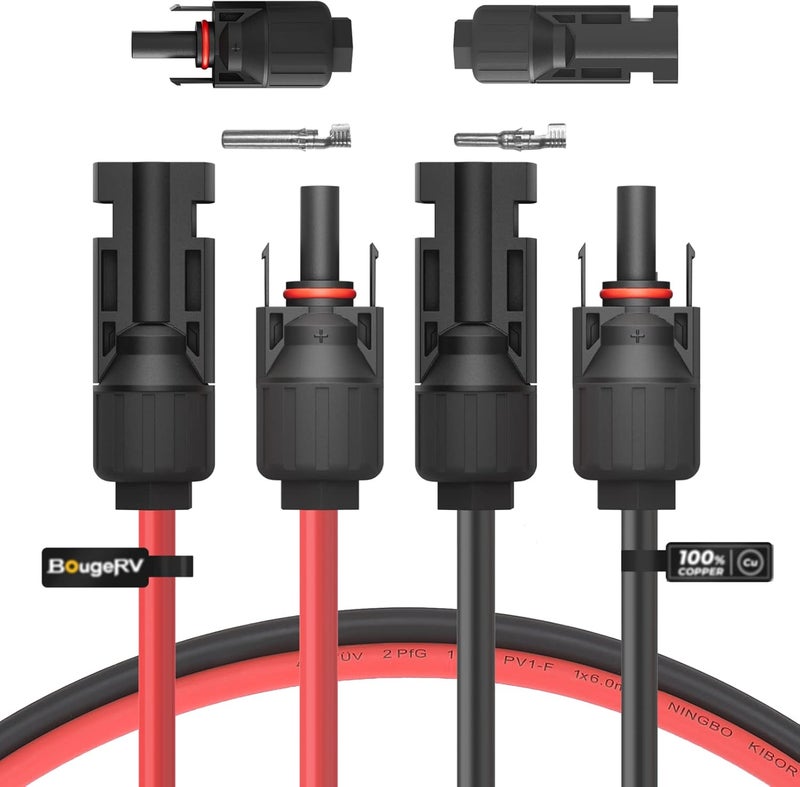 BougeRV 10 Feet 10AWG Solar Extension Cable with Solar Connector on Both End with Extra Pair of Connectors Solar Panel Adaptor Kit Tool (10FT Red + 10FT Black) - Image 1