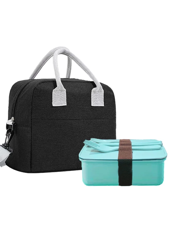 ستار بيبيز Star Babies - Insulated Lunch Bag With Organic Lunch Box & Cutlery Set - Black - 5 Pcs