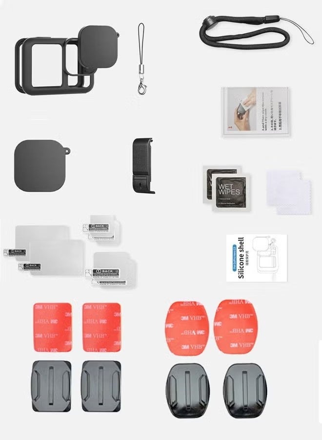 جراب سيليكون لكاميرا GoPro Hero 13 Black، غطاء جانبي للبطارية، واقيات شاشة، أغطية عدسات، حبل تعليق، ووسادات لاصقة. طقم ملحقات - Image 5