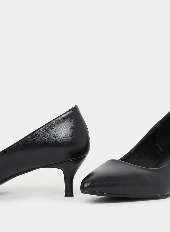 Styli  Black Pointed-Toe Kitten Heel Court Shoes for Women | Best Price UAE