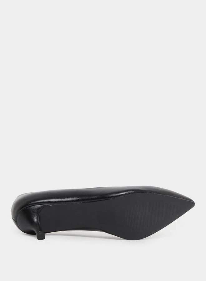 Styli  Black Pointed-Toe Kitten Heel Court Shoes for Women | Best Price UAE