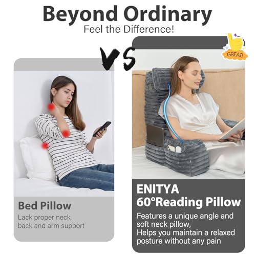 ENITYA Reading Pillow for Sitting in Bed Adult, XL Back Pillow for Bed Sitting up, Back Support Chair Pillow for Sitting up/Watching TV/Reading/Gaming/Resting/Post Surgery,Dark Grey - Image 3