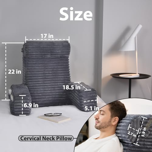 ENITYA Reading Pillow for Sitting in Bed Adult, XL Back Pillow for Bed Sitting up, Back Support Chair Pillow for Sitting up/Watching TV/Reading/Gaming/Resting/Post Surgery,Dark Grey - Image 5