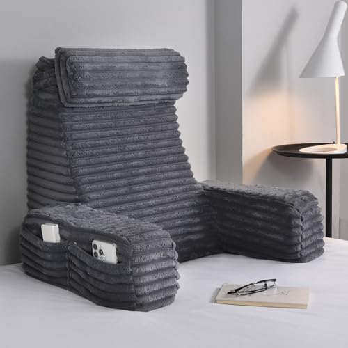 ENITYA Reading Pillow for Sitting in Bed Adult, XL Back Pillow for Bed Sitting up, Back Support Chair Pillow for Sitting up/Watching TV/Reading/Gaming/Resting/Post Surgery,Dark Grey - Image 1