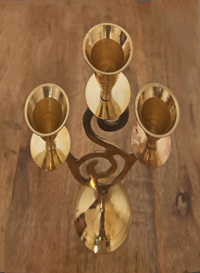 ATRANGEE Bystreet artisans Pure Brass Handcrafted Tabletop 3 Arm Candle Holder | Decorative Candle Stand for Home| Temple (Gold, Pack of 1) - Image 4
