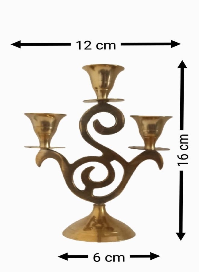 ATRANGEE Bystreet artisans Pure Brass Handcrafted Tabletop 3 Arm Candle Holder | Decorative Candle Stand for Home| Temple (Gold, Pack of 1) - Image 3