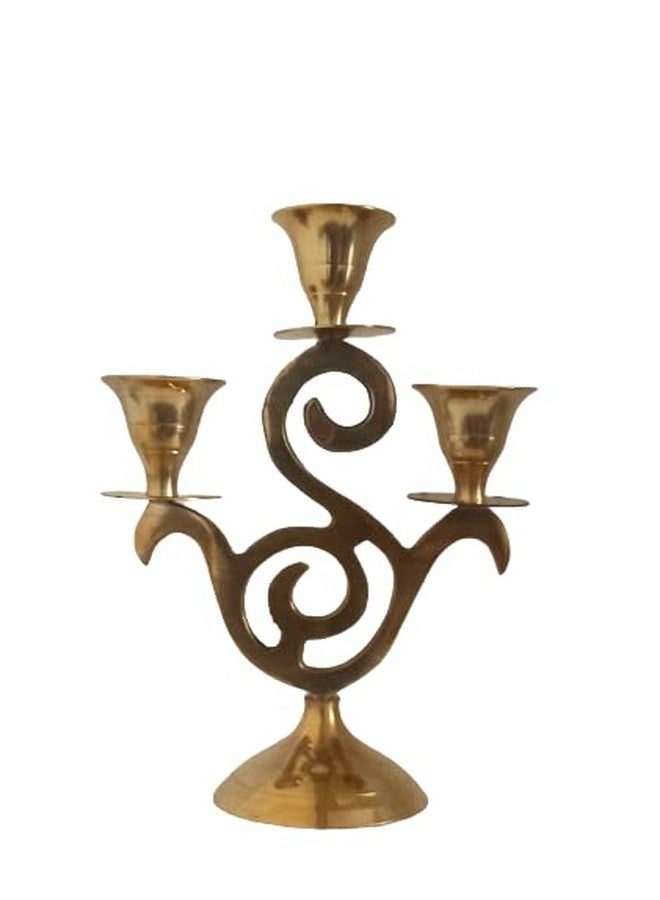 ATRANGEE Bystreet artisans Pure Brass Handcrafted Tabletop 3 Arm Candle Holder | Decorative Candle Stand for Home| Temple (Gold, Pack of 1) - Image 2