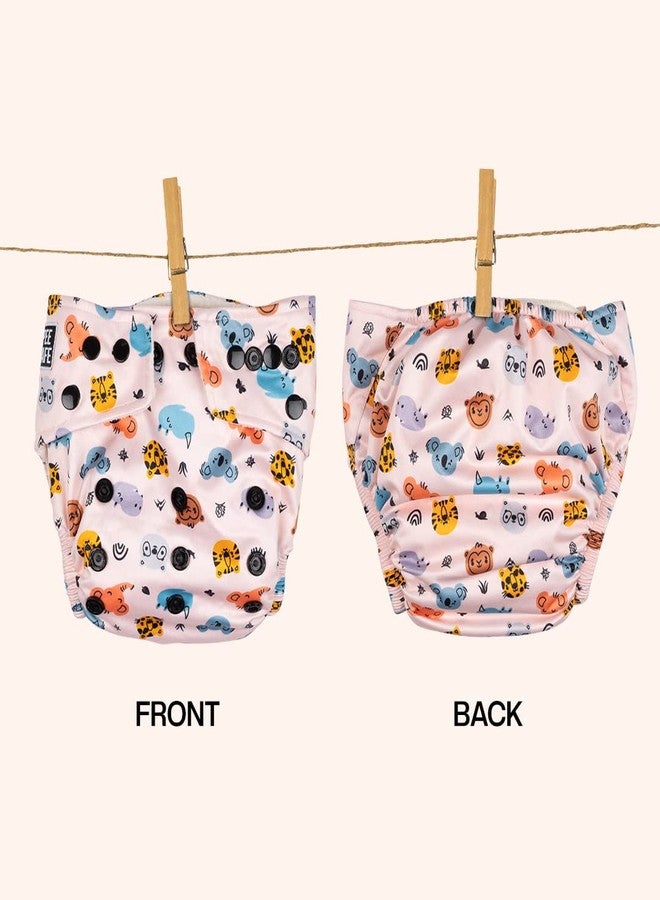 بيساف حفاضات أطفال قابلة لإعادة الاستخدام من بي سيف | تصميم قابل للغسل والتعديل | قماش ناعم ومريح | مجموعة حماية من 5 طبقات | مانعة للتسرب | 2 وسادة معززة | عالم الحيوان | طقم واحد - Image 2