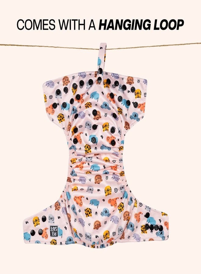 بيساف حفاضات أطفال قابلة لإعادة الاستخدام من بي سيف | تصميم قابل للغسل والتعديل | قماش ناعم ومريح | مجموعة حماية من 5 طبقات | مانعة للتسرب | 2 وسادة معززة | عالم الحيوان | طقم واحد - Image 4