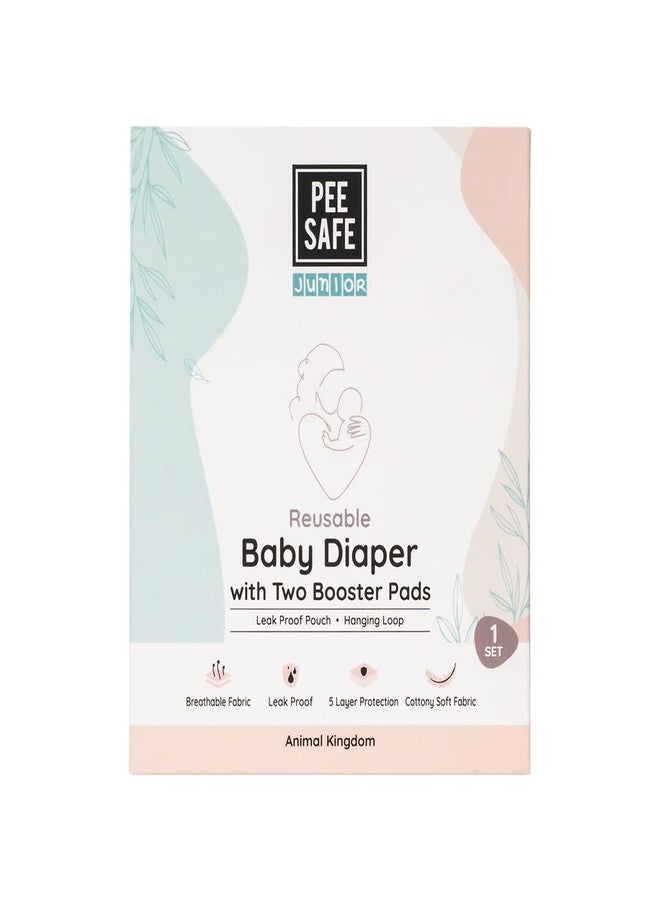 بيساف حفاضات أطفال قابلة لإعادة الاستخدام من بي سيف | تصميم قابل للغسل والتعديل | قماش ناعم ومريح | مجموعة حماية من 5 طبقات | مانعة للتسرب | 2 وسادة معززة | عالم الحيوان | طقم واحد - Image 1