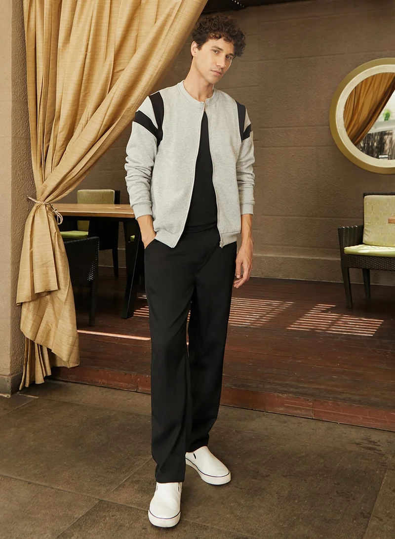 Campus Sutra Men's Light Grey Zip-Front Jacket With Contrast Detail