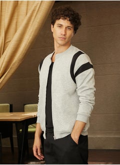 Campus Sutra Men's Light Grey Zip-Front Jacket With Contrast Detail  - Image 3