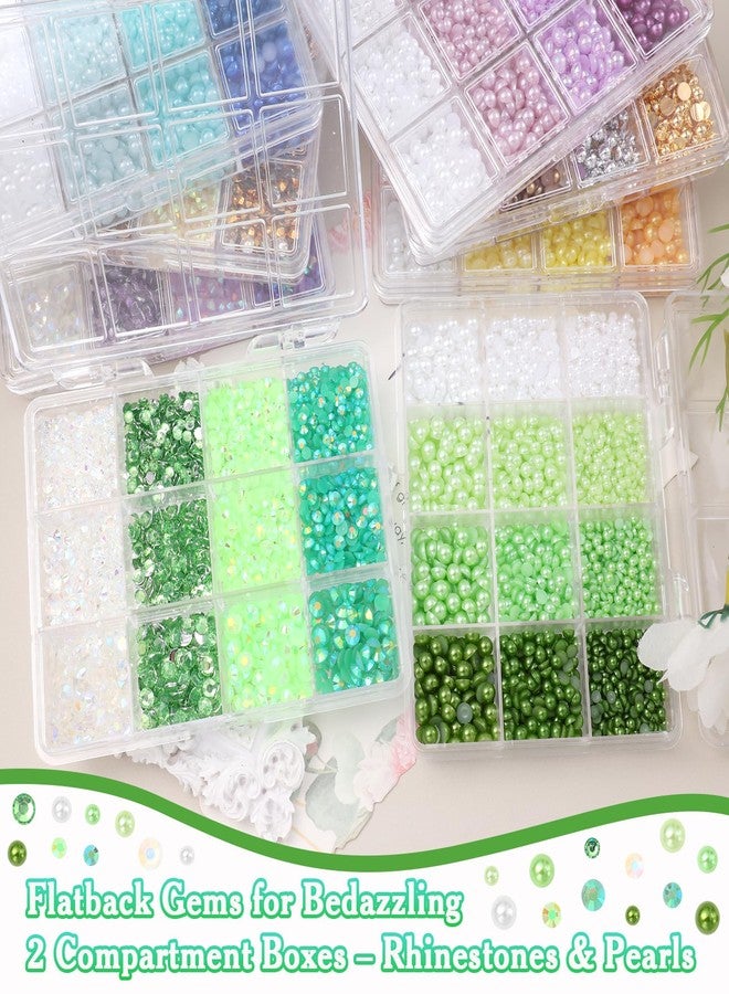 Uotey 2 Boxes Green Flatback Pearls and Rhinestones for Crafting, 3-5 mm Jelly Resin Bedazzling Rhinestones for Crafts, Mixed Size Green Half Pearls for Crafts DIY Mugs Bottles Tumblers Clothes Makeup - Image 2