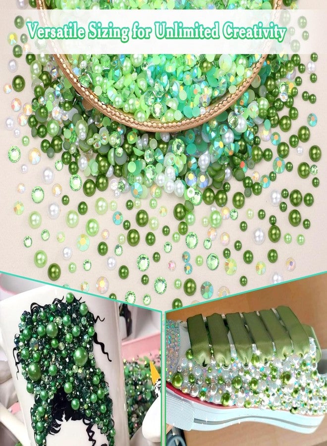 Uotey 2 Boxes Green Flatback Pearls and Rhinestones for Crafting, 3-5 mm Jelly Resin Bedazzling Rhinestones for Crafts, Mixed Size Green Half Pearls for Crafts DIY Mugs Bottles Tumblers Clothes Makeup - Image 5