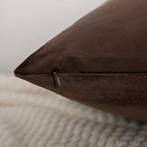 RainRoad Velvet Decorative Throw Pillow Covers Cushion Cover Pillow Case for Sofa Couch Bed Chair,Soft Square Brown Throw Pillows 18x18 Inch,Set of 2 - Image 3