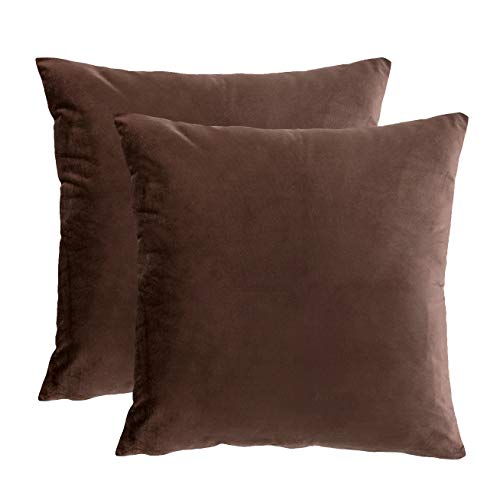 RainRoad Velvet Decorative Throw Pillow Covers Cushion Cover Pillow Case for Sofa Couch Bed Chair,Soft Square Brown Throw Pillows 18x18 Inch,Set of 2 - Image 1
