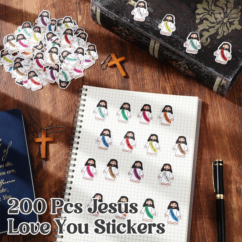 Bememo 200 Pcs Jesus Quotes Stickers Little Jesus Original Design Christian Religious Stickers for Sunday School, Church, Vacation Bible School, Bible Classes(White) - Image 5