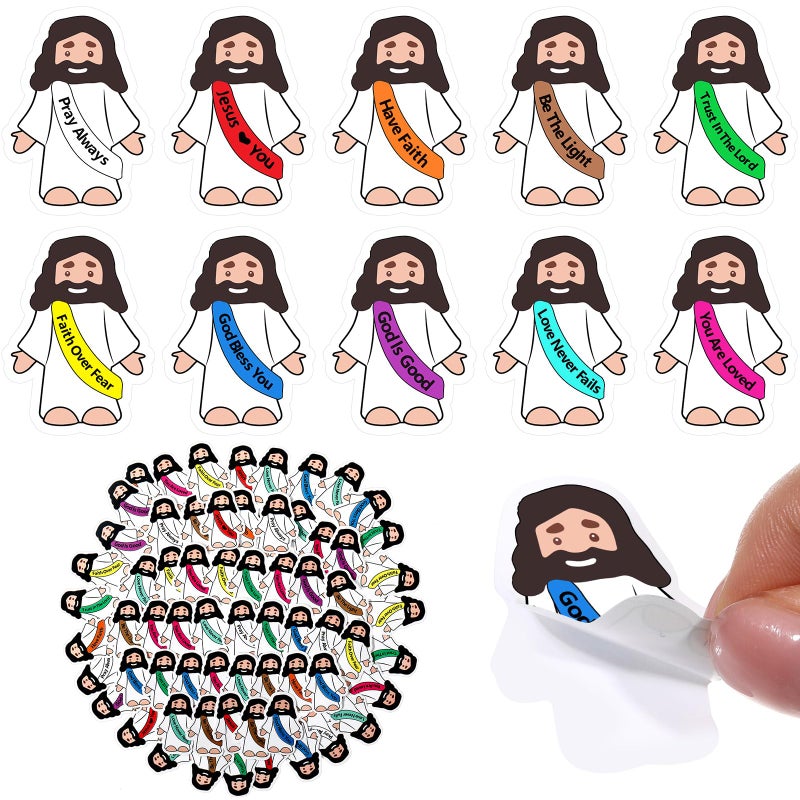 Bememo 200 Pcs Jesus Quotes Stickers Little Jesus Original Design Christian Religious Stickers for Sunday School, Church, Vacation Bible School, Bible Classes(White) - Image 1
