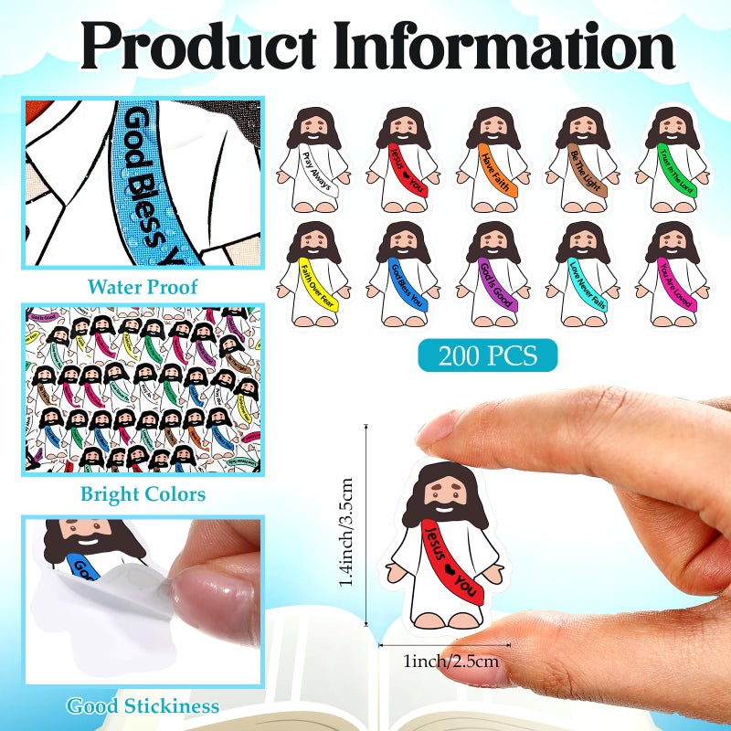 Bememo 200 Pcs Jesus Quotes Stickers Little Jesus Original Design Christian Religious Stickers for Sunday School, Church, Vacation Bible School, Bible Classes(White) - Image 2