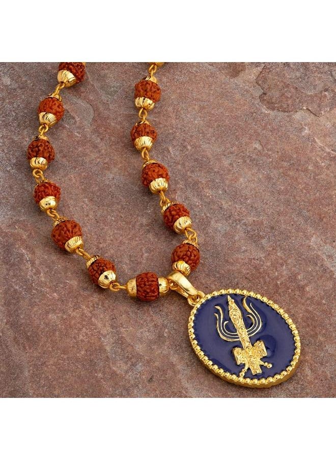 VOYLLA - Gold Capped Rudraksha and Trident Pendant Necklace - Image 1