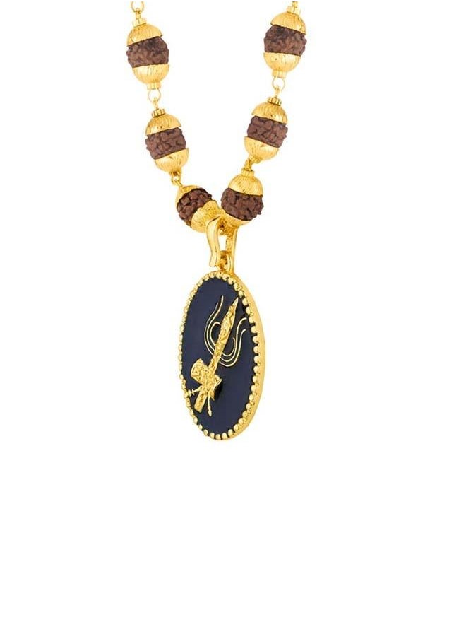 VOYLLA Gold Capped Rudraksha and Trident Pendant Necklace  - Image 3