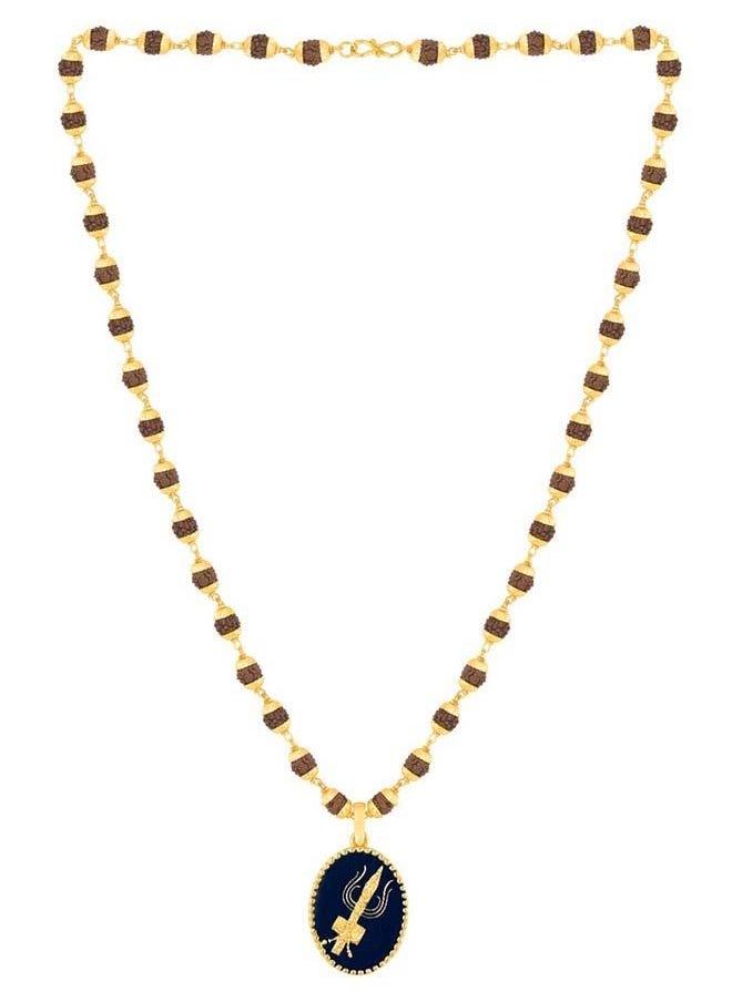 VOYLLA Gold Capped Rudraksha and Trident Pendant Necklace  - Image 4