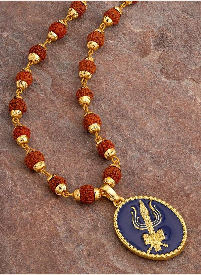 VOYLLA Gold Capped Rudraksha and Trident Pendant Necklace  - Image 1