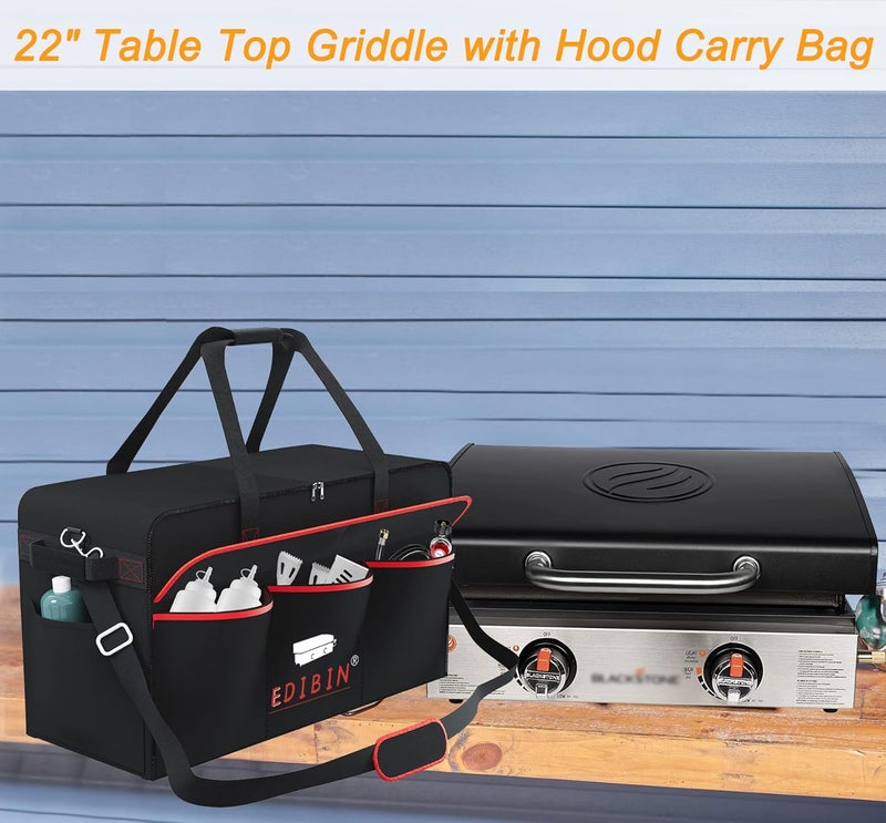 EDIBIN 22 Inch Griddle Carry Bag Fits for Blackstone 22 inch Tabletop Griddle with Hood,Exclusively Fits 22 inch Blackstone Tabletop Griddle with hood Carry Bag ,600D Polyester Heavy Duty - Image 3