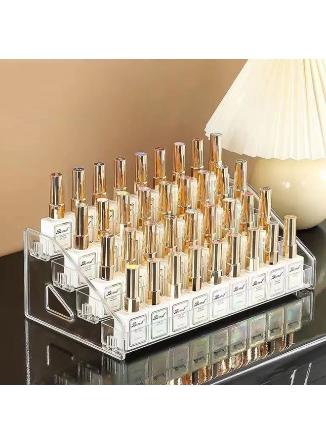 4 طبقات كبيرة القدرة الأكريليك واضح الأظافر اللغة المنظم مع مقبض المرأة أداة ماكياج متعددة الوظائف ظل العين علبة عرض رف ماكياج حامل مربع - Image 2