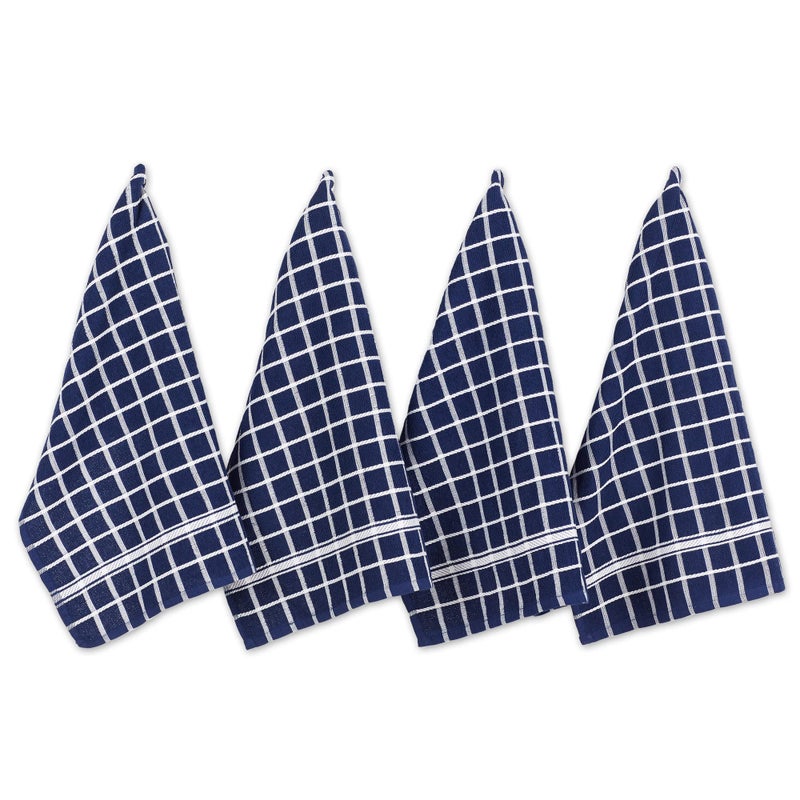 DII Basic Terry Collection Windowpane Dishtowel Set 16x26 Nautical Blue Check 4 Piece