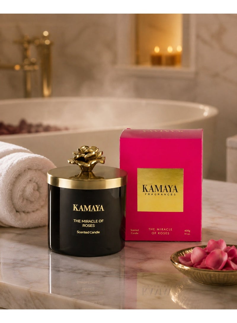 KAMAYA Blossom Caboodle Collection Miracle of Roses 400 gm scented candle with pleasant scent of roses. - Image 1