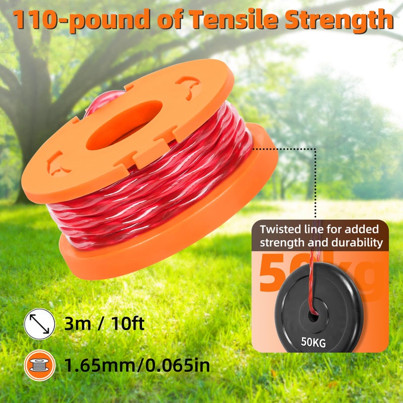 Xgunion Trimmer Spool Line for Worx 14 Pack WA0010 Edger Spools Replacement for Worx Weed Eater String Trimmer Line Refills 0.065 inch Suitable for Worx String Trimmers(12 Line Spools,2 Cap) - Image 3