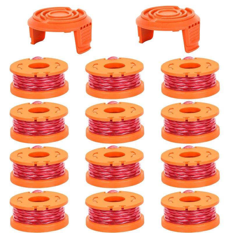 Xgunion Trimmer Spool Line for Worx 14 Pack WA0010 Edger Spools Replacement for Worx Weed Eater String Trimmer Line Refills 0.065 inch Suitable for Worx String Trimmers(12 Line Spools,2 Cap) - Image 1
