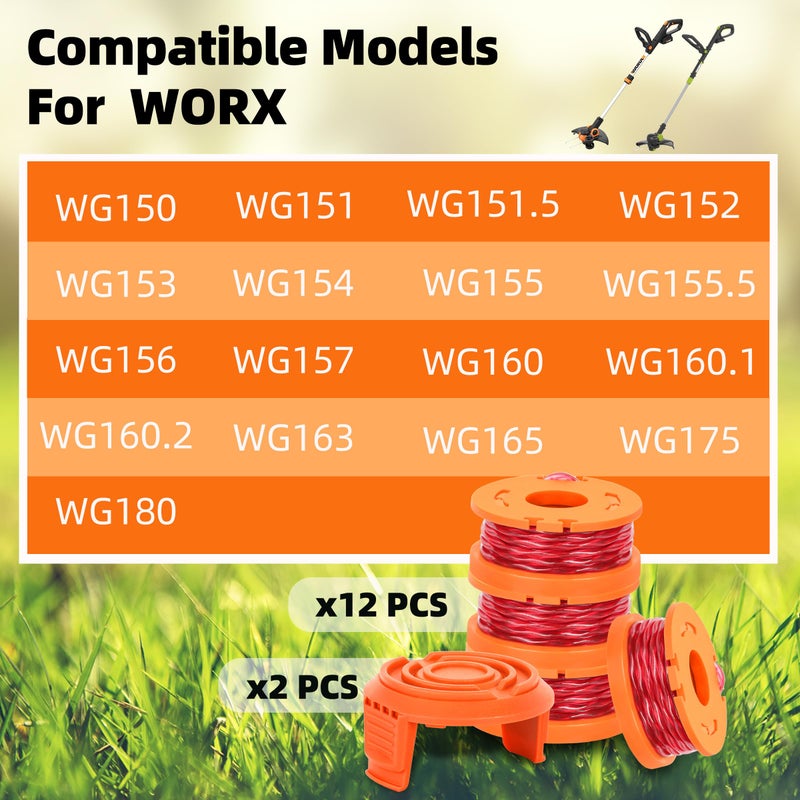 Xgunion Trimmer Spool Line for Worx 14 Pack WA0010 Edger Spools Replacement for Worx Weed Eater String Trimmer Line Refills 0.065 inch Suitable for Worx String Trimmers(12 Line Spools,2 Cap) - Image 4